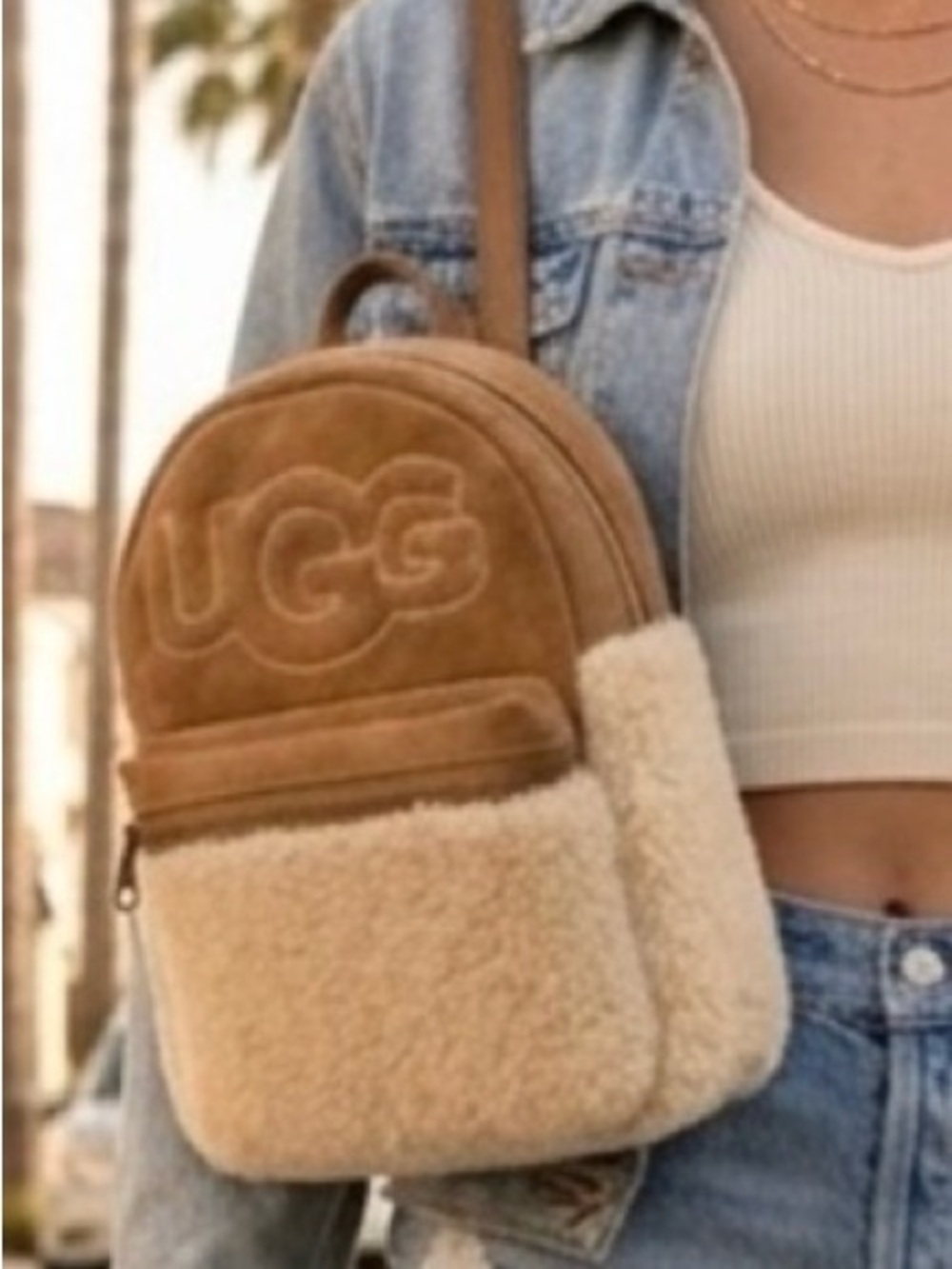 UGG Mini Backpack – Chestnut Suede & Sherpa – Cozy Fall/Winter Style